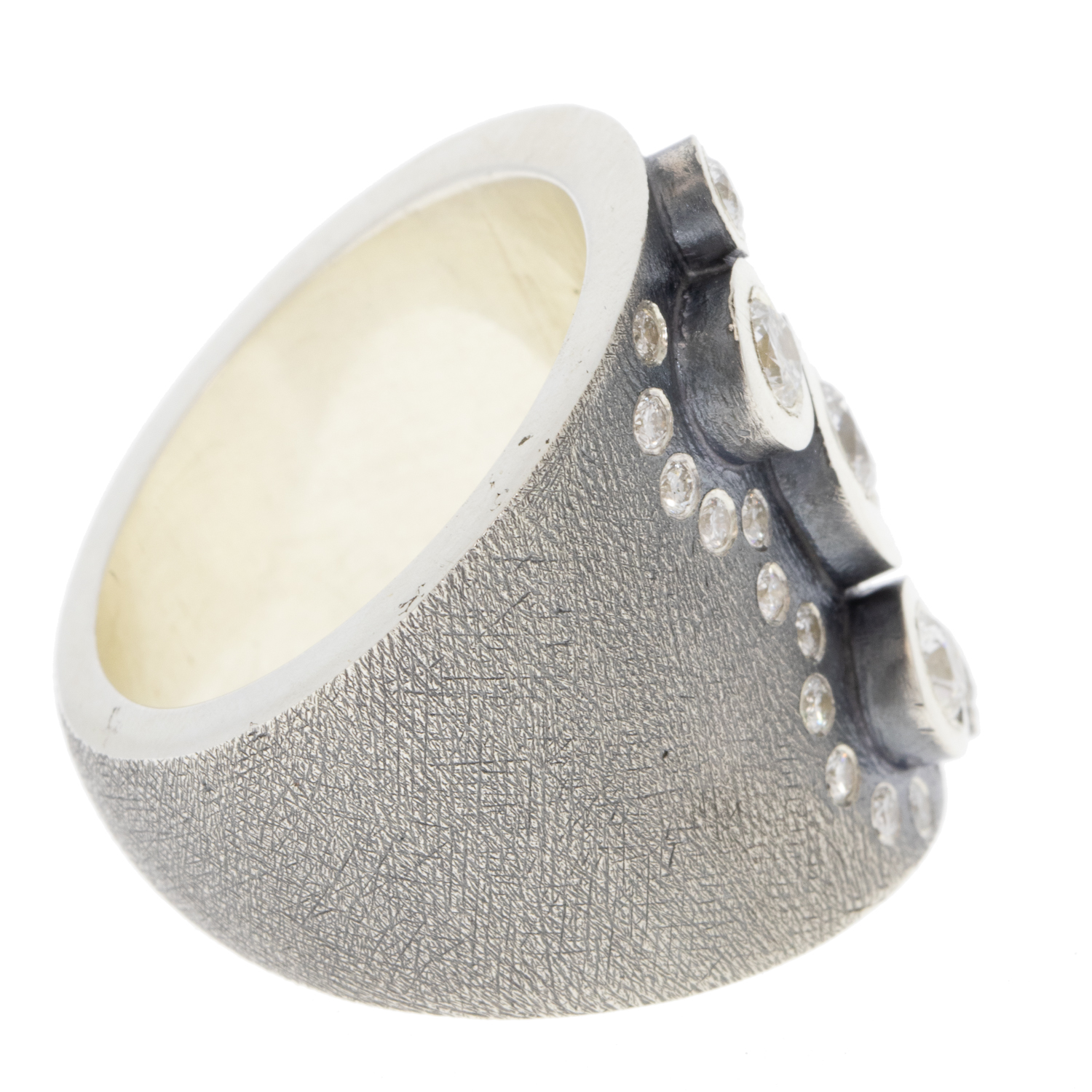 Rene Escobar Trunk show: Ring,Silver ,0.90ct diamond, STERLING SILVER Bezel size 7 1/4, measures 7/8" at widest point