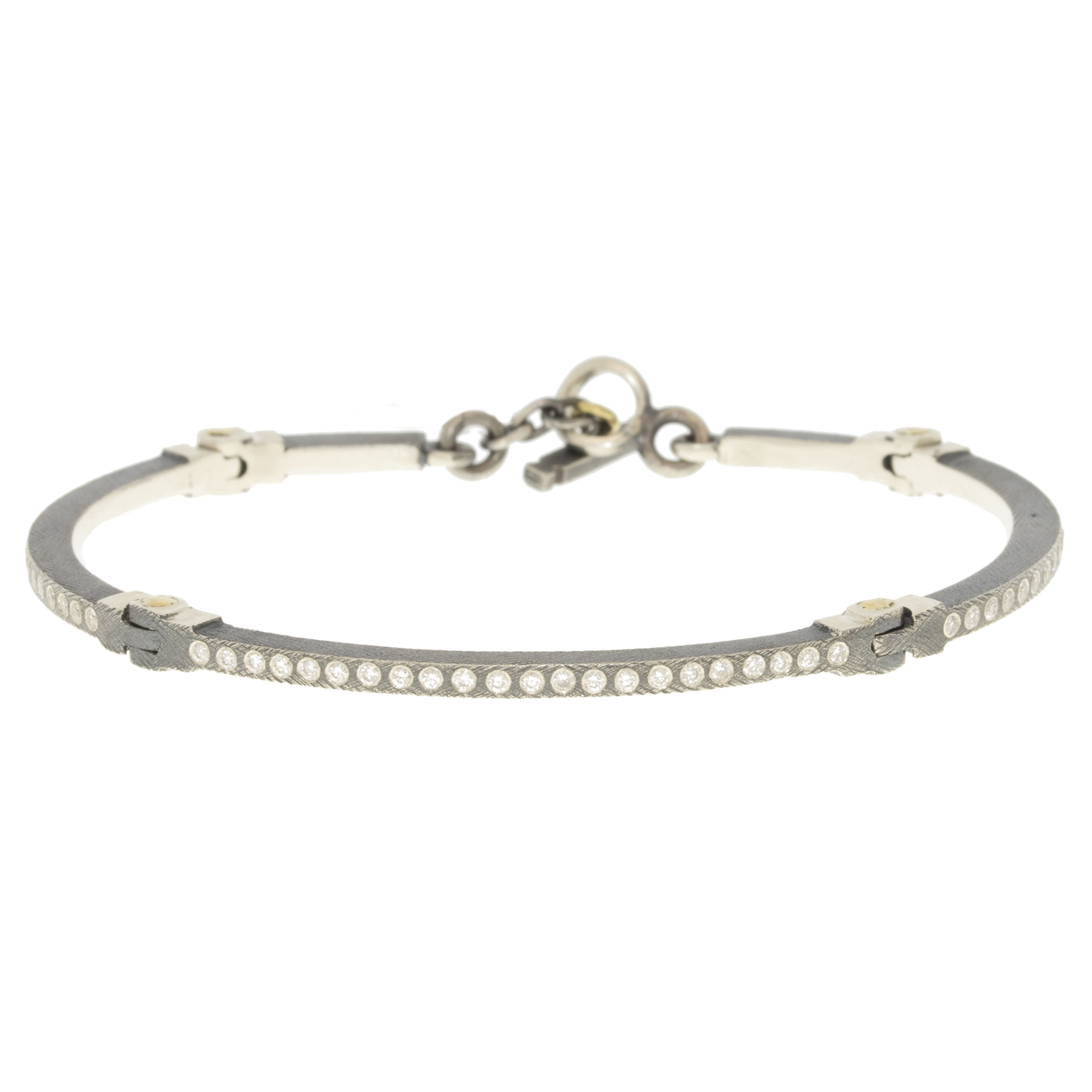 Rene Escobar : Bracelet, Silver 2 mm Hinge,0.5ct diamonds,Medium, measures 7" in length, measures 1/16" in width