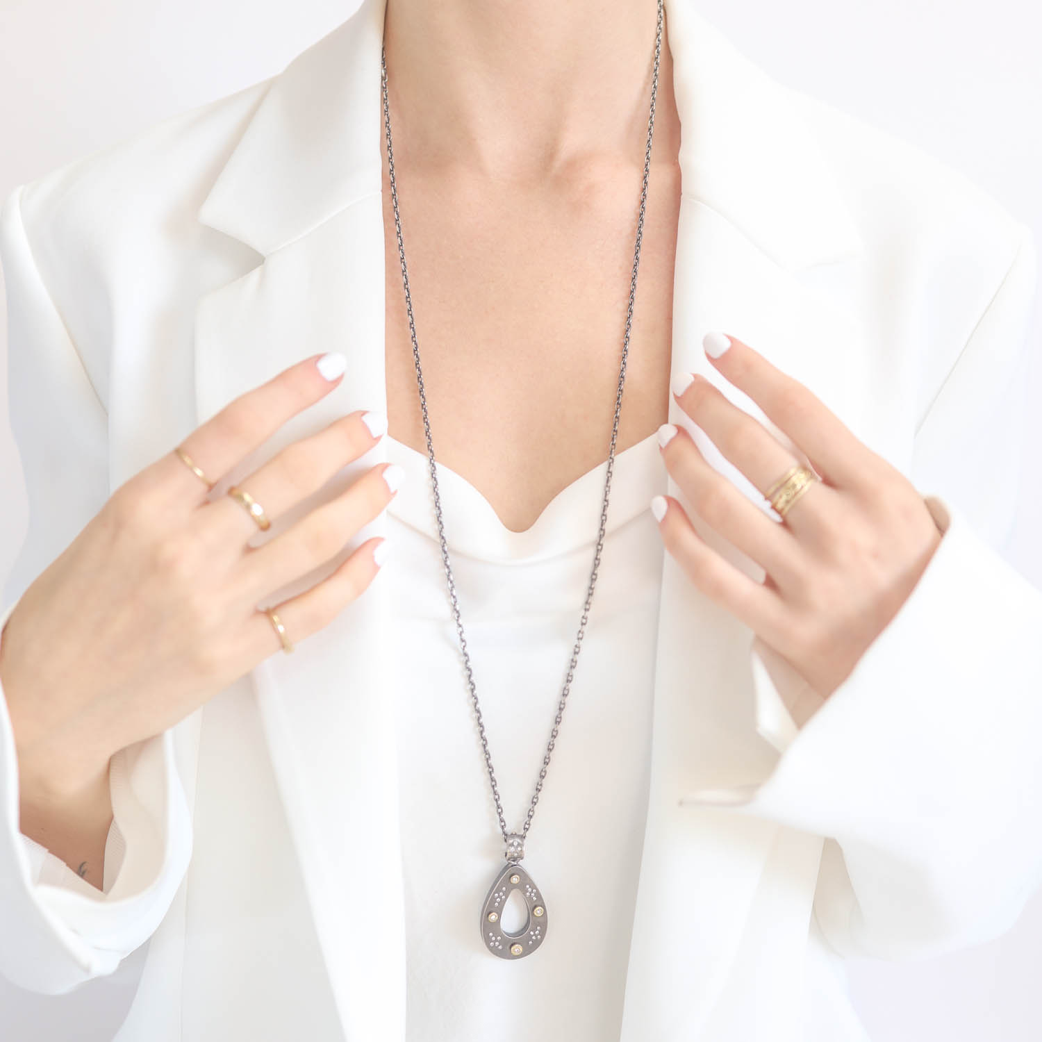 Rene Escobar Trunk Show: PENDANT, DANIELLE, SS, 18K YELLOW GOLD BEZEL, DIAMONDS