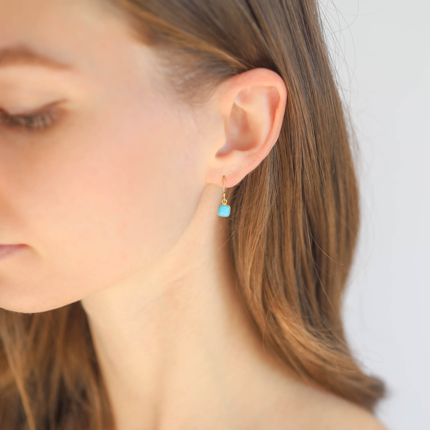 Margaret Solow : Earrings,18k Square sleeping beauty turquoise