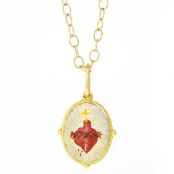 Erica Molinari: 18k hand painted Vitreous enamel small oval sacred heart