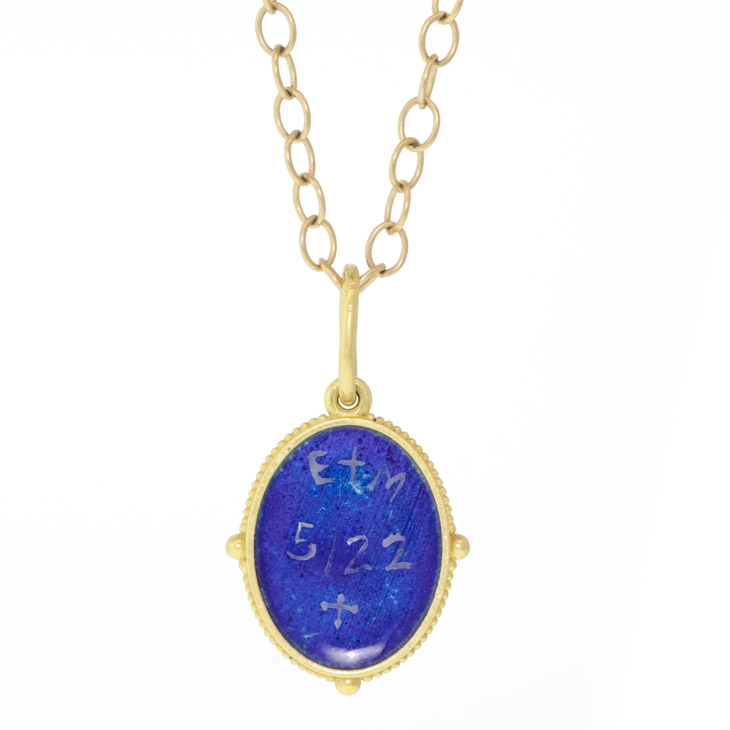 Erica Molinari: 18k hand painted Vitreous enamel small oval sacred heart
