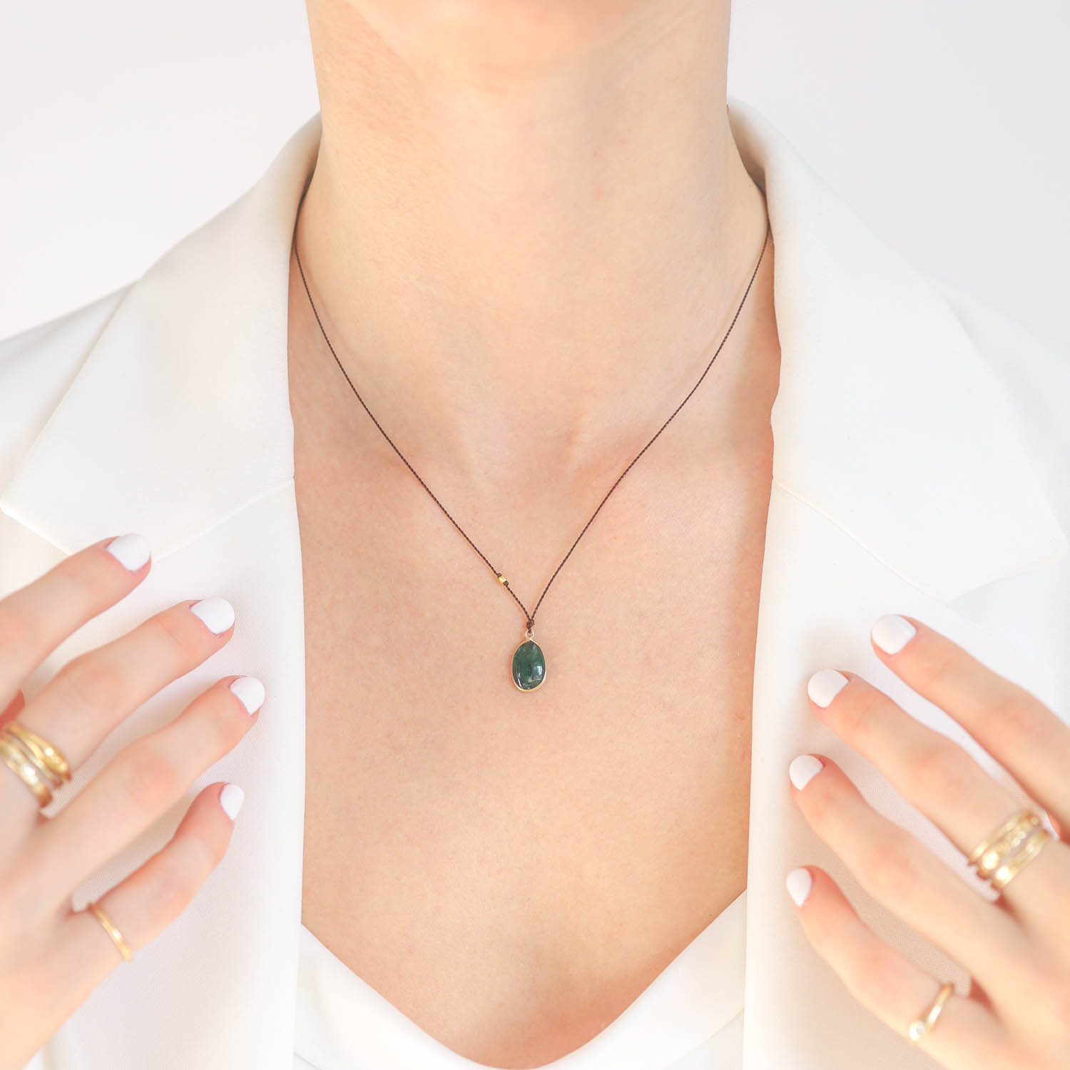 Margaret Solow: Necklace, 14k Gold,Emerald cabochon