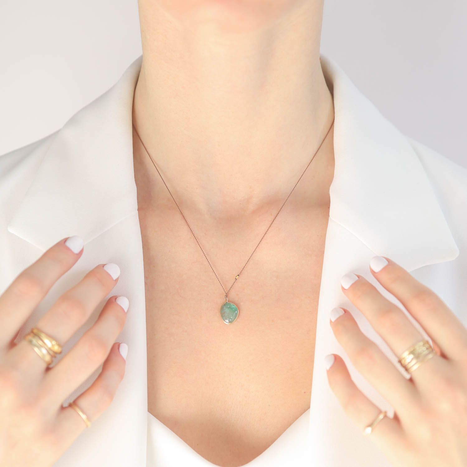 Margaret Solow: Necklace, 14k Gold,Emerald cabochon
