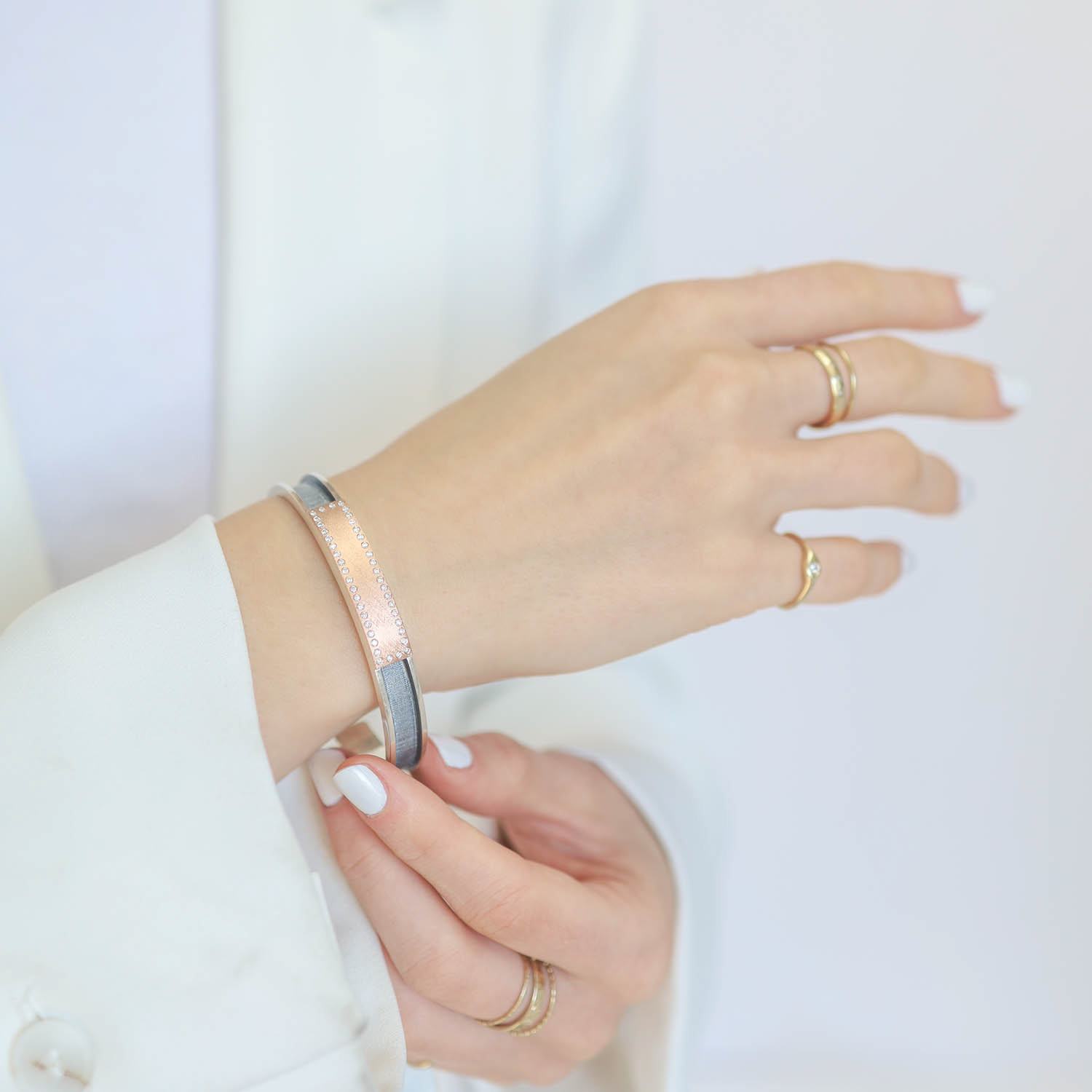 Rene Escobar Trunk Show: Cuff, Marco 8mm, SS, 18K Rose Gold, Diamonds
