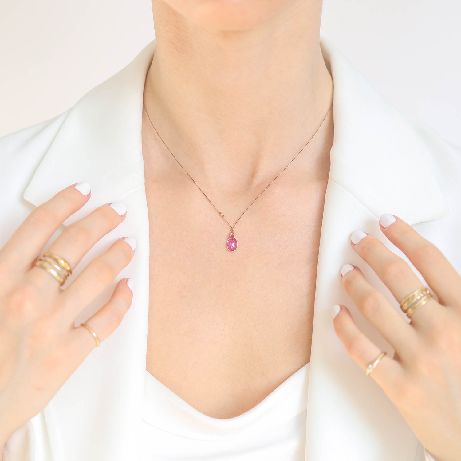 Margaret Solow: Necklace,14K Ruby,18k Ruby