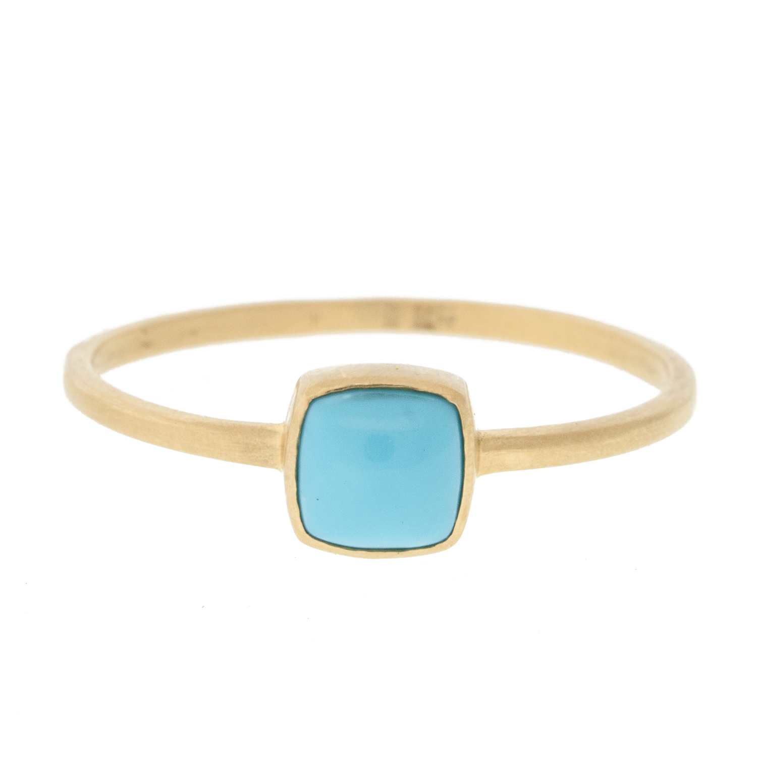 Margaret Solow: Ring,14 k Yellow gold,SQUARE Sleeping beauty Turquoise, size 6 3/4