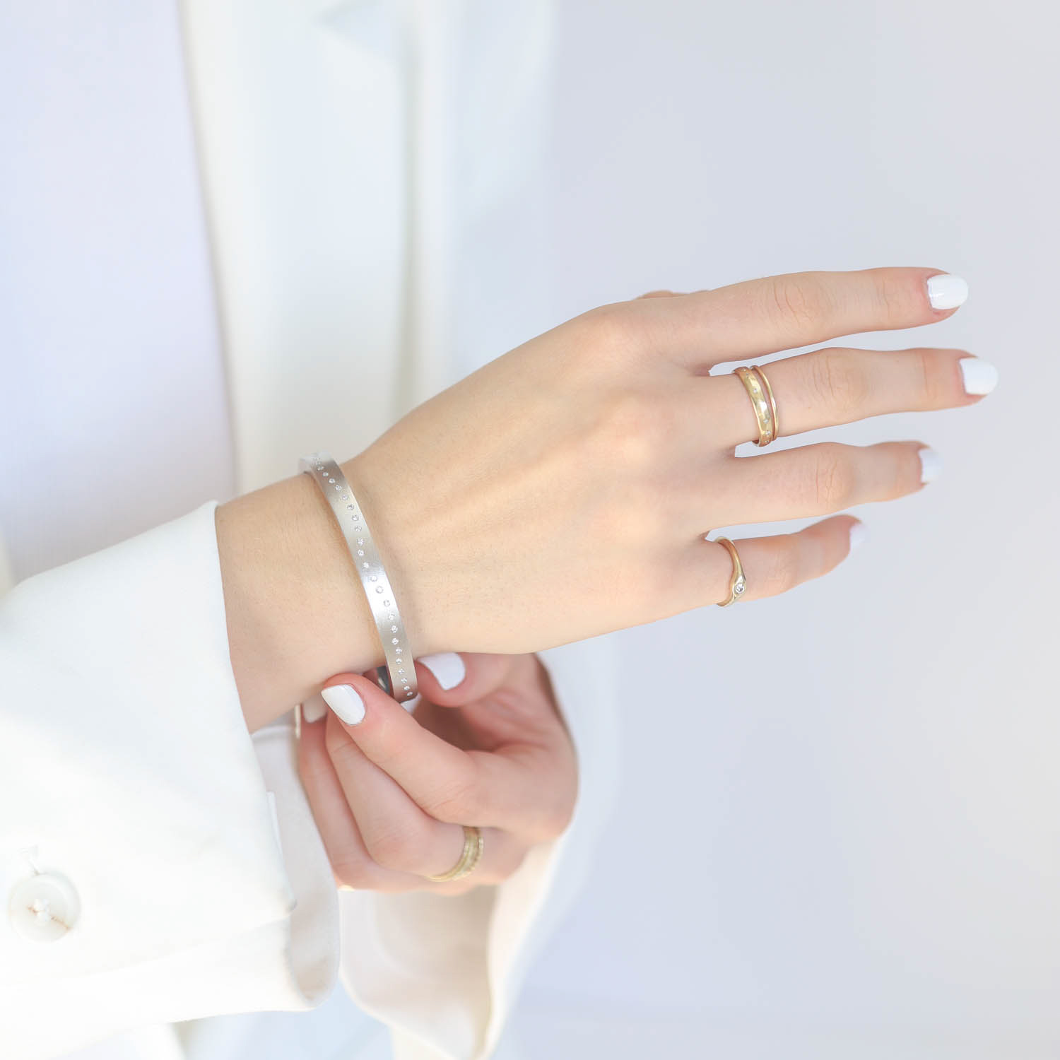Rene Escobar Trunk Show: Bangle, Rene 6mm, 18K White Gold, Diamonds