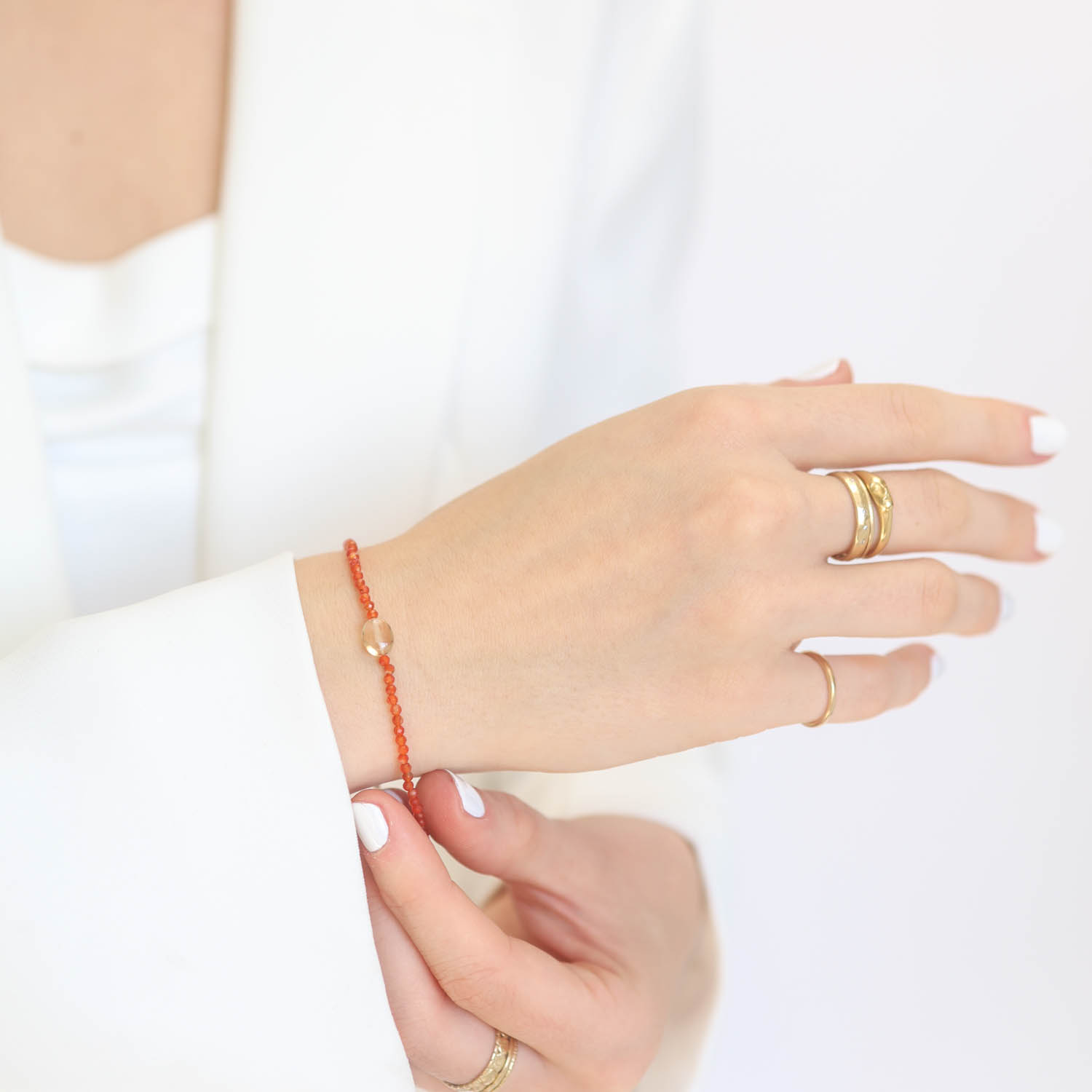 Margaret Solow: Bracelet,Carnelian & Cognac quartz