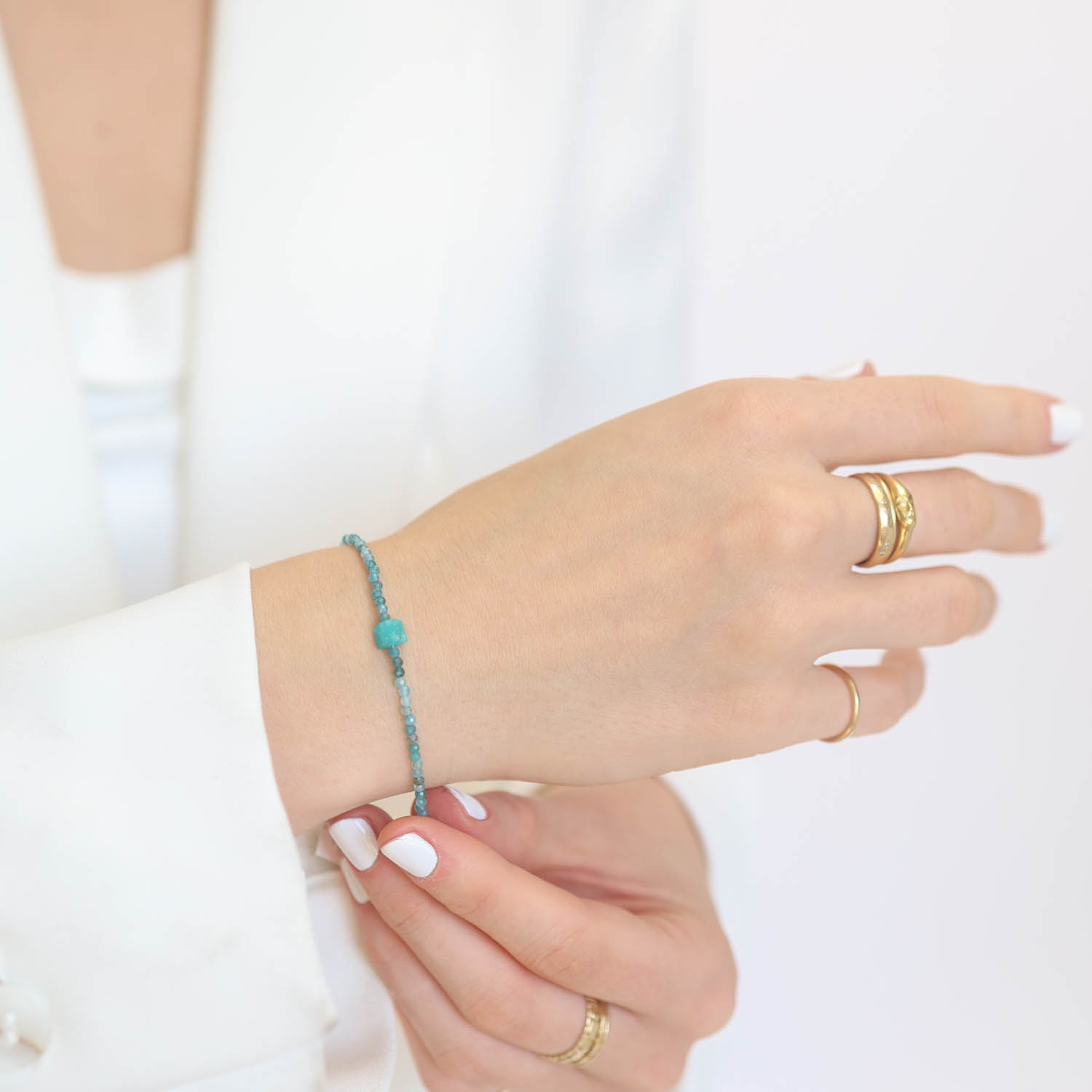 Margaret Solow: Bracelet, Chrysocolla & Amazonite ,Silver clasp