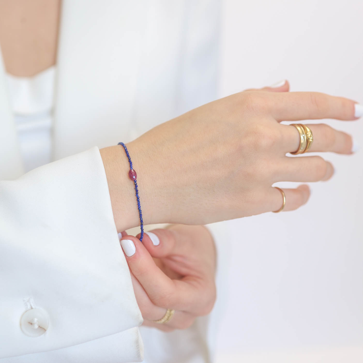 Margaret Solow: Bracelet, Lapis &Ruby,Silver clasp