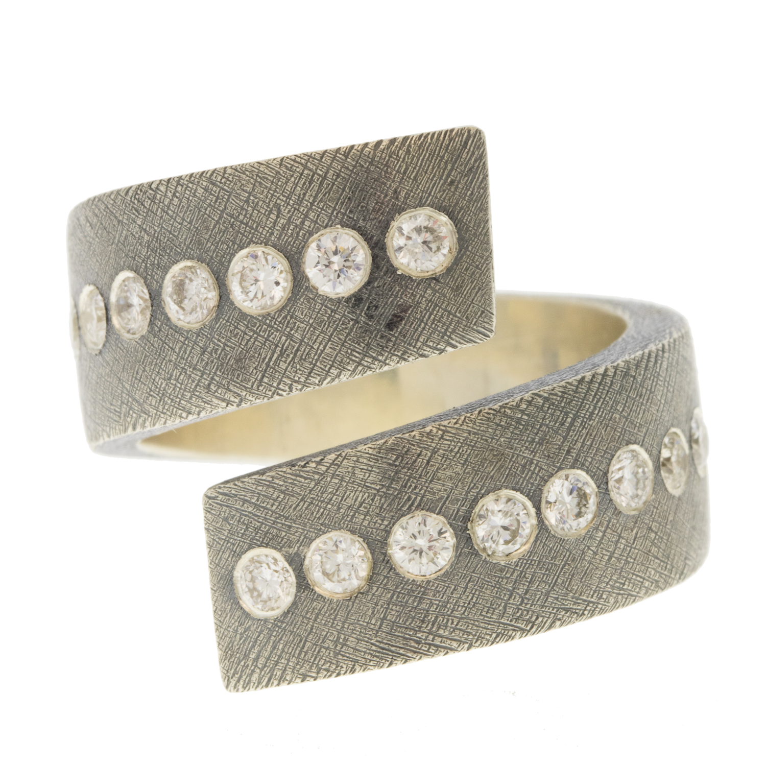 Rene Escobar Trunk show:Ring,Silver ,0.40ct diamond , opal size 6 1/2, measures 13/16" at widest point