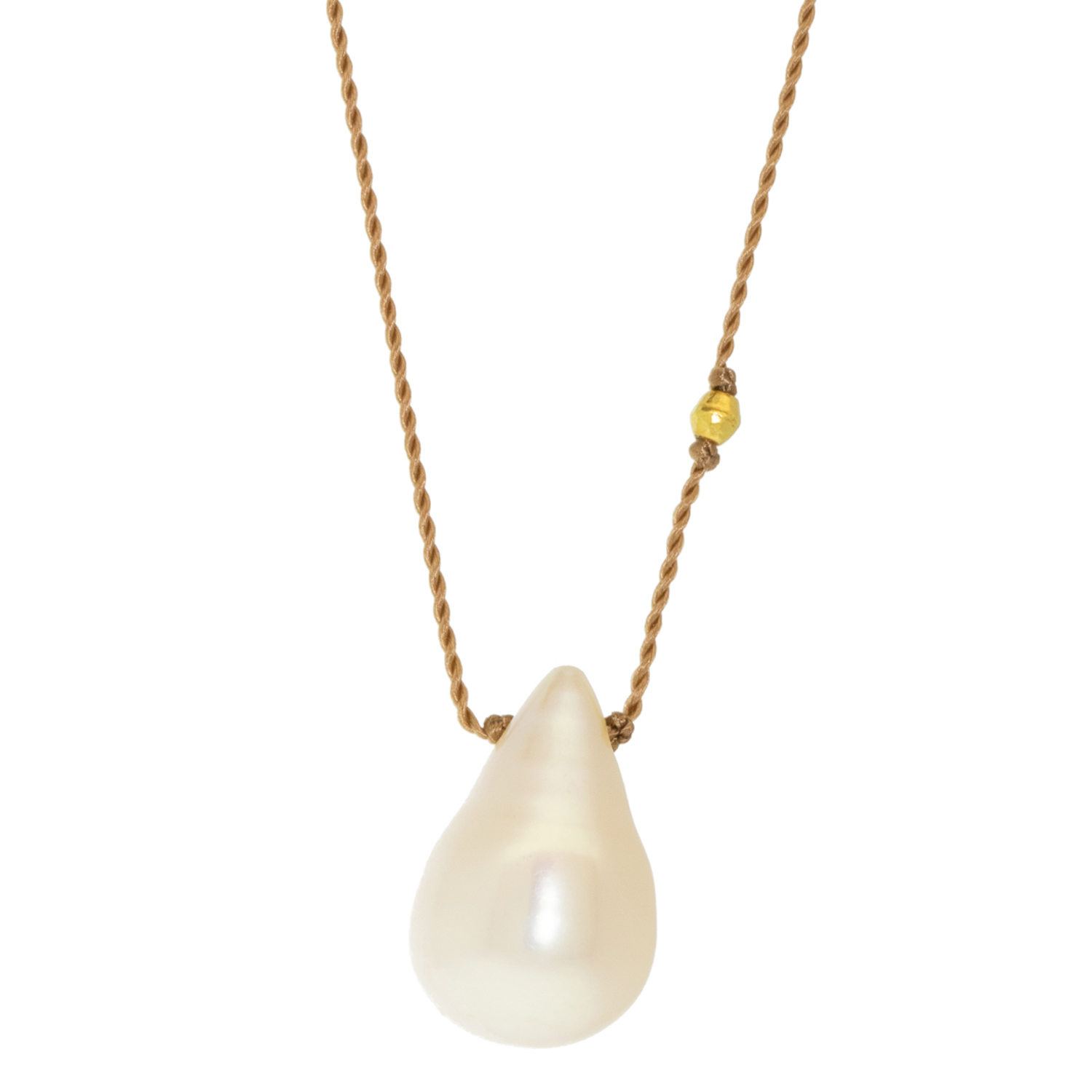 Margaret Solow: Necklace,white Freshwater pearl and 18k bead teardrop