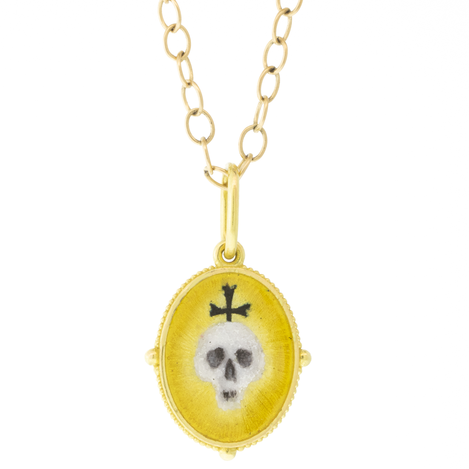 Erica Molinari: 18k hand painted Vitreous enamel skull