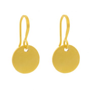 Jane Diaz: Small Coin Drop, Gold Plate, measures 1" x 1/2" including earwire