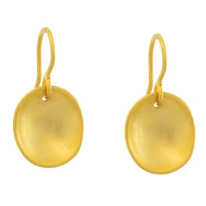 Jane Diaz : Concave disc in gold plate, measures 1" x 1/2" including earwire