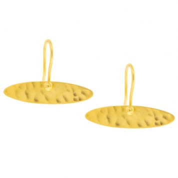 Jane Diaz : Hammered elliptical drop  in gold plate, measures 3/4" x 1" including earwire