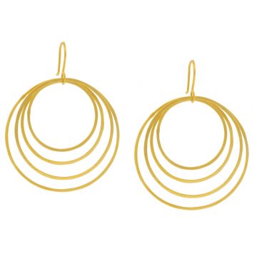 Jane Diaz: Gold plate whisper hoop with graduated circles, measures 2" x 1 1/2" including earwire