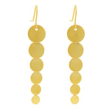 Jane Diaz: Disc Cascade Earrings in Gold Plate, measure 2 1/8" x 3/8" including earwire