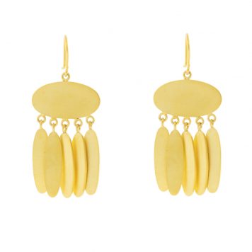 Jane Diaz :  Oval Drop with Fringe Dangle, Gold Plate, measures  2 1/8" x 7/8" including earwire