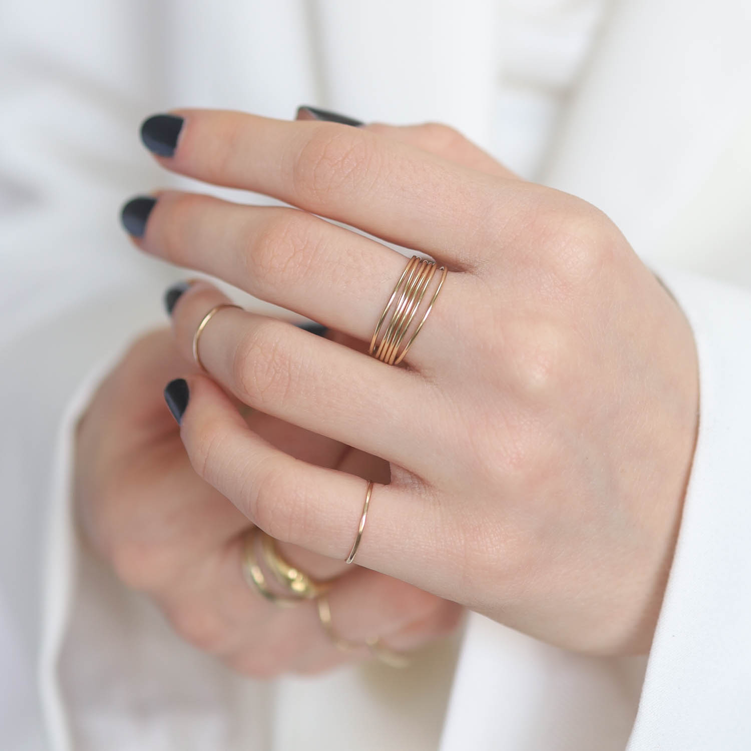 Julie Nolan: 14K YG "Forget me Not" Ring set of 6, size 6 3/4, stack measures 3/16" in width