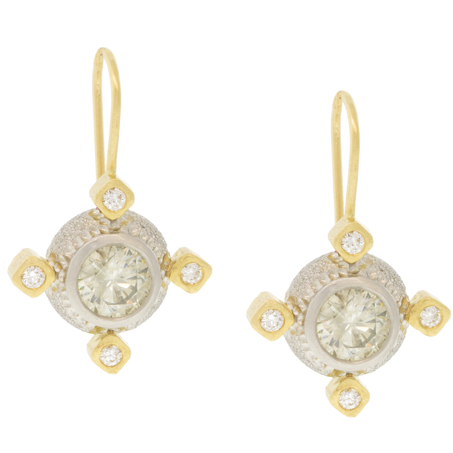 Alison Shiboski: 18k & Platinum Fancy A** Porthole Earrings, .28 TCW White diamonds 2.04 TCW Grey Diamond, pair