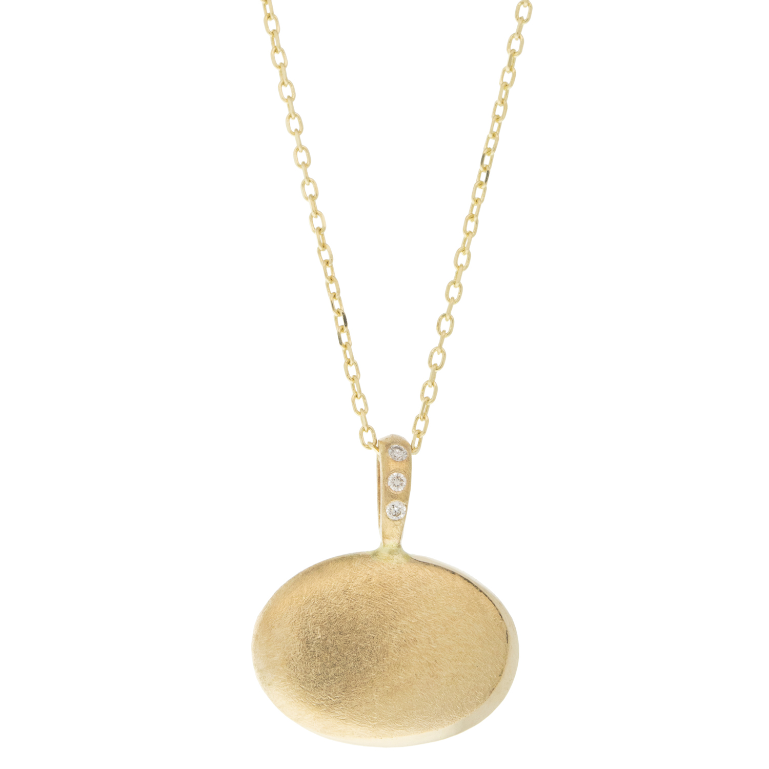 Shaesby:Oval Shadow pendant with diamond bale, chain measures 16", pendant measures 5/8" x 9/16" including bail