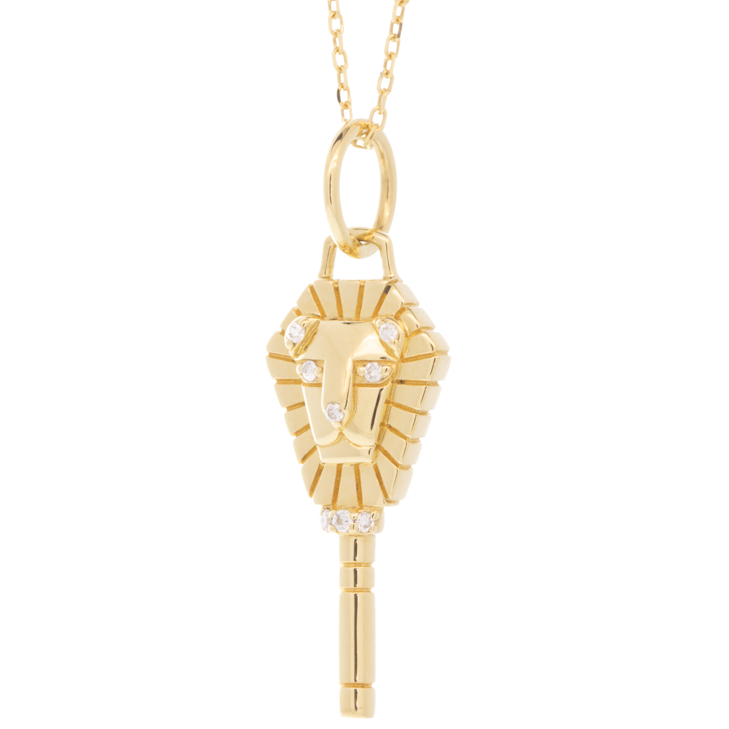 Monica Rich Kosann: 18k yellow gold lion pocketwatch key charm, white diamonds, .2 tcw,No chain