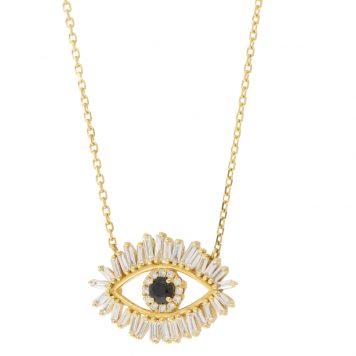 Suzanne Kalan: Necklace fireworks evil eye ,3MM Round black sapphire ,0.06CT,0.35CT white diamond pave,16-18" Chain
