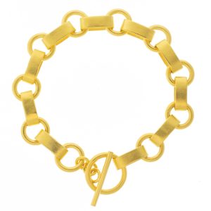Jane Diaz: Oval and Ring Bracelet w/ Toggle -Brass, measures 7"