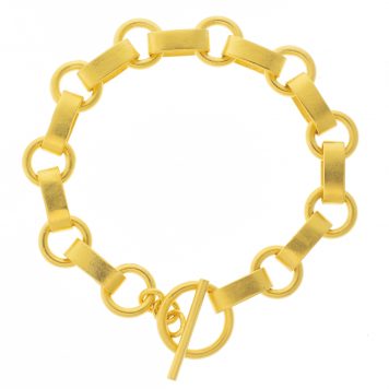 Jane Diaz: Oval and Ring Bracelet w/ Toggle -Brass, measures 7"