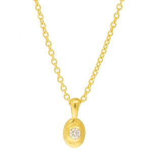 Gurhan: necklace, 22k gold, oval pendant, brilliant white diamond, ctw .086, 16-18" 22k chain, diamond measures 1/8" in diameter, pendant measures 1/2" x 1/4" including bail
