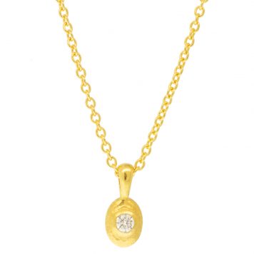 Gurhan: necklace, 22k gold, oval pendant, brilliant white diamond, ctw .086, 16-18" 22k chain, diamond measures 1/8" in diameter, pendant measures 1/2" x 1/4" including bail