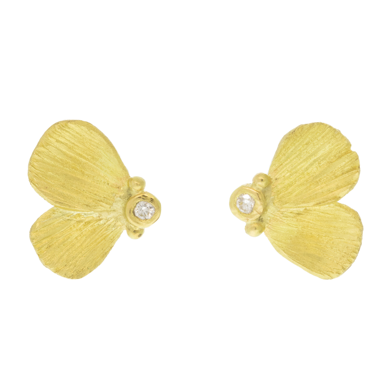 Lene Vibe: Earrings, Studs, Ginkgo, Diamonds, 18K Yellow Gold. 3/8" x 5/16"