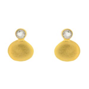 Jane Diaz :Organic disc stud with faceted stone ,Moonstone in gold plate, measures 3/8" x 5/16"
