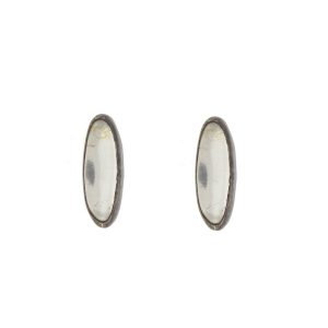 Jane Diaz :  Elongated Oval Cabochon Stud, Sterling Silver & Clear Quartz, measures 7/16" x 1/8"
