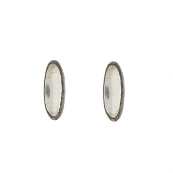 Jane Diaz :  Elongated Oval Cabochon Stud, Sterling Silver & Clear Quartz, measures 7/16" x 1/8"