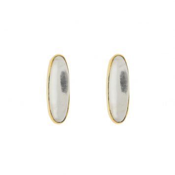Jane Diaz :  Elongated Oval Cabochon Stud, Gold Plate & Clear Quartz, measures 7/16" x 1/8"