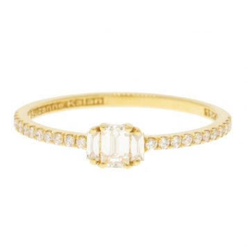 Suzanne Kalan:One of a kind 18k Yellow gold  gold ring,0.26ct emerald cut center stone,0.06ct white diamond pave ,size 6