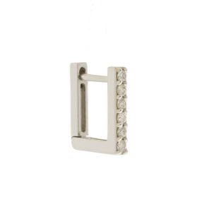 Three Stories Jewelry: SINGLE Pave Rectangular Hoop Earring, 14K White Gold Diamonds, measures 3/8" x 1/16"