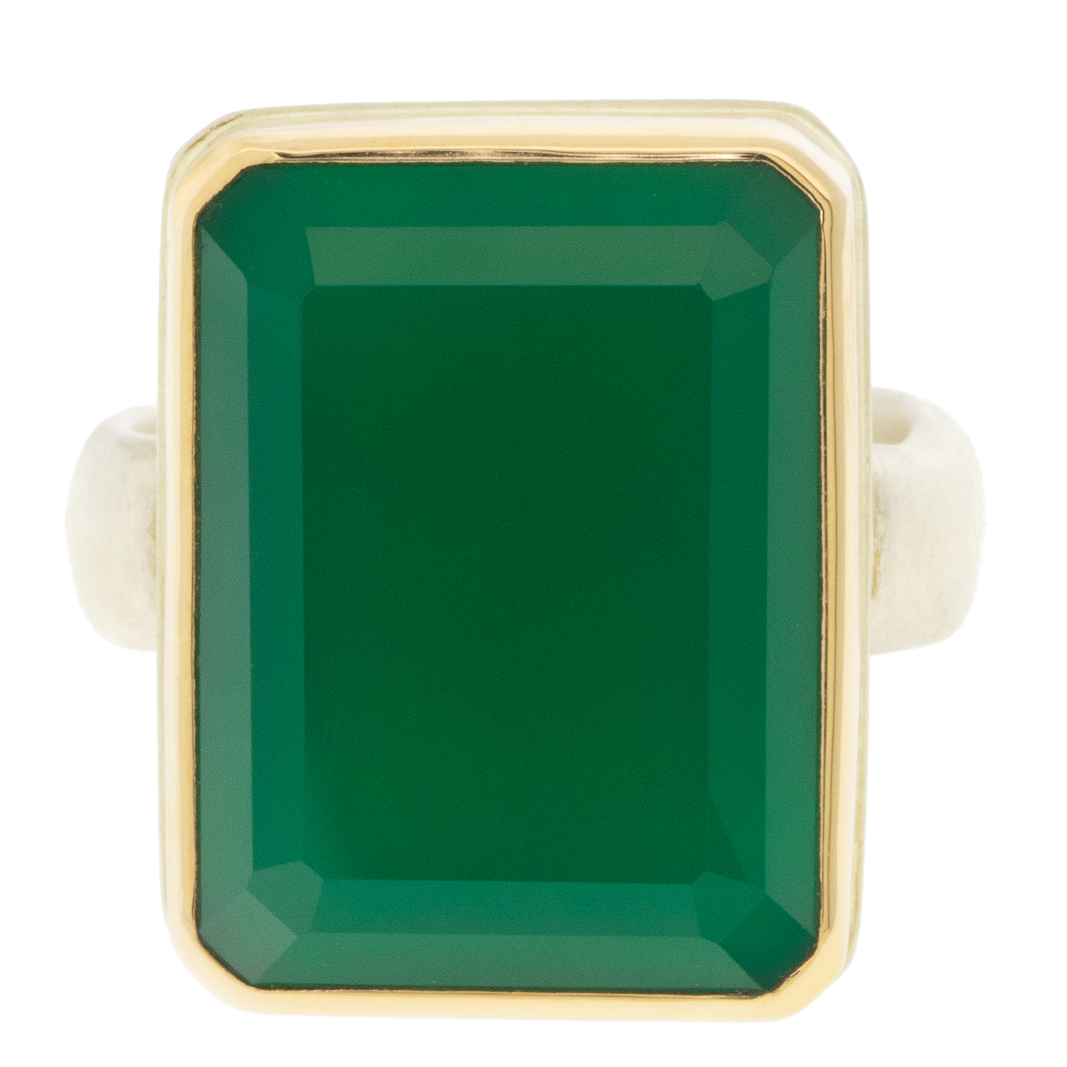 Jamie Joseph: Ring, Sterling & 14K Gold Ring w/ Vertical Rectangular Table up GREEN ONYX on Comfort Band 3/4" x 9/16" size 7 1/4
