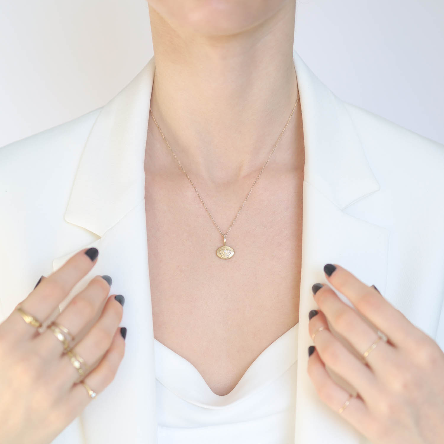 Robin Haley: Necklace, Crown , Diamonds .015 TCW, 16-18" Chain, 14K Gold