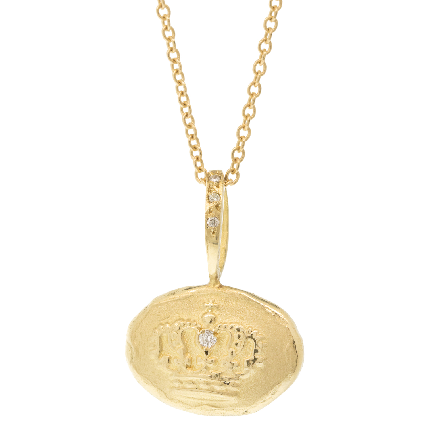 Robin Haley: Necklace, Crown , Diamonds .015 TCW, 16-18" Chain, 14K Gold