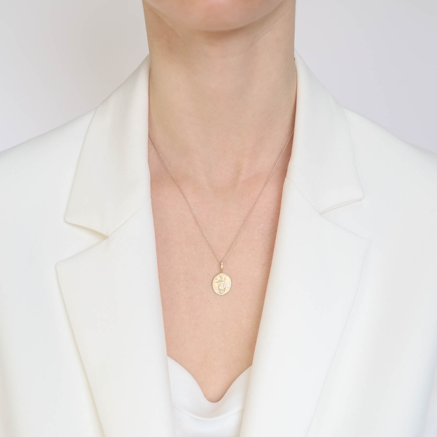 Robin Haley: Necklace, family, Diamonds .015 TCW, 14K gold, 16/18" chain, 1 5/16" x 1/2" including bail