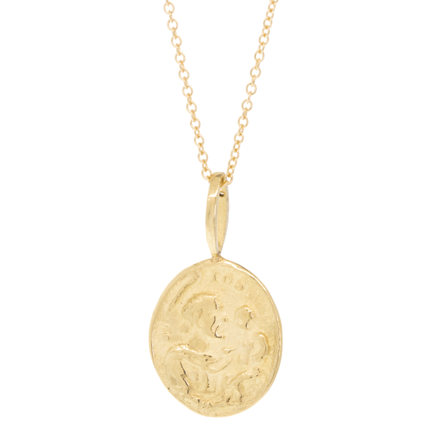 Robin Haley: Necklace, family, Diamonds .015 TCW, 14K gold, 16/18" chain, 1 5/16" x 1/2" including bail