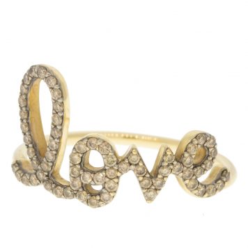 Sydney Evan: Ring,Large Love Script Champagne Diamonds 14K yellow gold, size 6.5, "love" measures 7/16" x 3/4"
