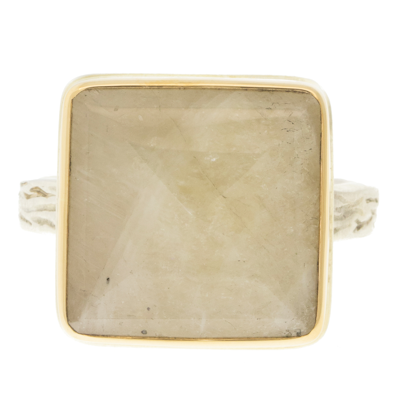 Jamie Joseph: Sterling & 14K Gold Ring w/ Square Inverted LINEN SAPPHIRE on Medium Vine Band size 7 1/4, 9/16" x 9/16"