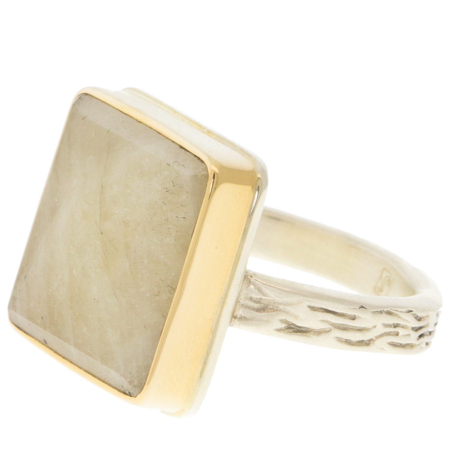 Jamie Joseph: Sterling & 14K Gold Ring w/ Square Inverted LINEN SAPPHIRE on Medium Vine Band size 7 1/4, 9/16" x 9/16"