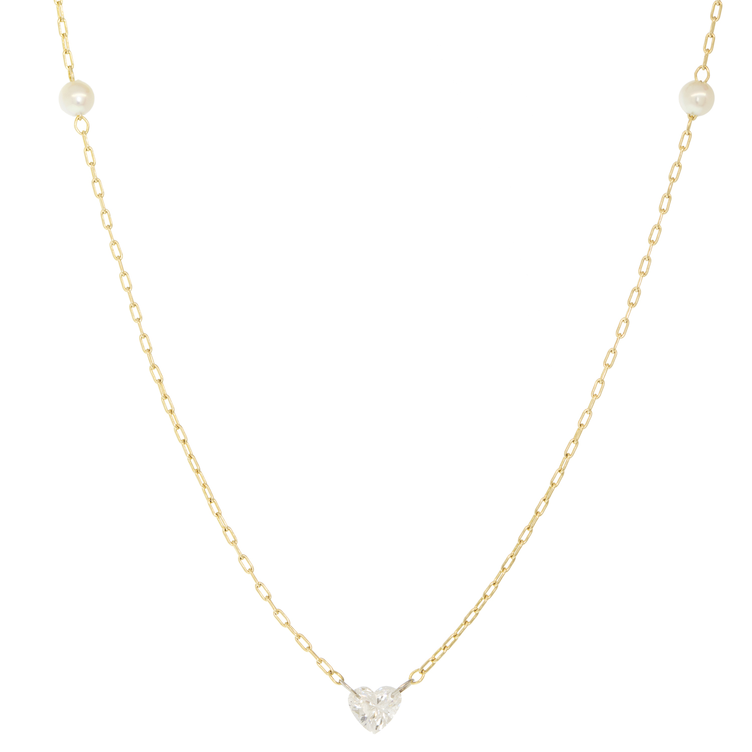 Mizuki: 14KNecklace,Akoya pearl chain,diamond heart 0.15ct,14.5-16" adjustable chain