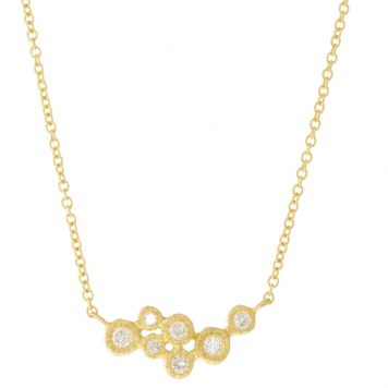 Yasuko Azuma: Necklace, Bezel, Cluster 7 Diamonds .18TCW, 18K Yellow Gold., chain measures 16", cluster measures 1/4" x 9/16"